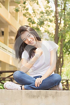 Asia thai china student university beautiful girl relax and smile