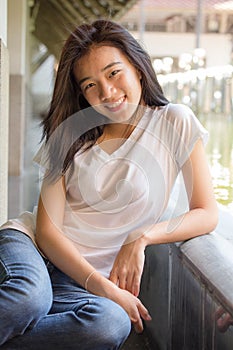 Asia thai china student university beautiful girl relax and smile