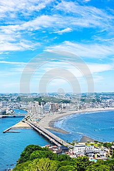Enoshima island and urban skyline view in kamakura photo