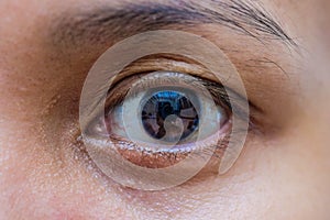 Asia woman eye macro, the vision of the future and healthy life concept. view precise and straight to the target concept