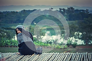 Asia woman posing on view point