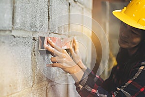 Asia woman working at the site works with happy.