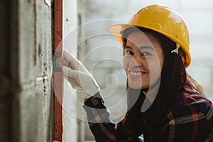 Asia woman working at the site works with happy.