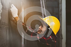 Asia woman working at the site works with happy.