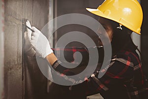 Asia woman working at the site works with happy.