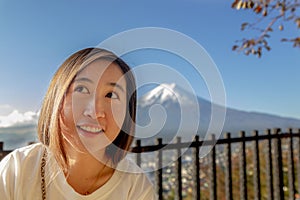 Asia Women At Chureito Pagoda Viewpoint With Mt.Fuji , Arakura S