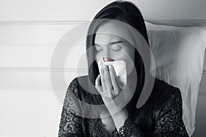 Asia women feeling unwell and sinus.