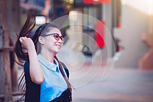 Asia women in free day relax at city