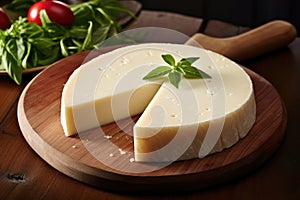 Asiago Cheese Platter on Wooden Plate. AI Generated