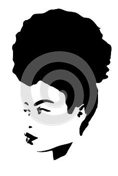 Asian or African woman with big curly har style