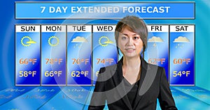 Asian American meteorologist reporting weather photo