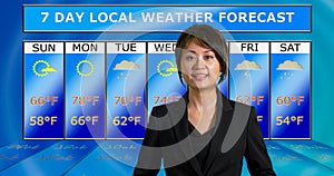 Asian American meteorologist reporting weather photo