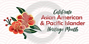 Asian American, Pacific Islander Heritage month vector banner with oriental wave pattern background and asian style