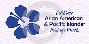 Asian American, Pacific Islander Heritage month vector banner with tropical hibiscus icon, hand drawn hawaiian flower