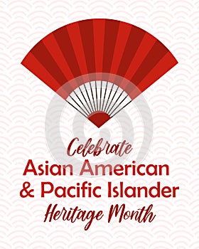 Asian American, Pacific Islander Heritage month vector vertical banner with traditional asian hand fan illustration