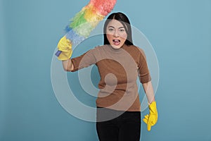 Asian angry energetic and confidence houseworker from work