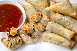 Asian Appetizers with Sweet Chili Sauce photo