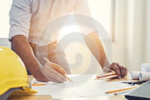 Asian architect man Standing working