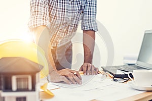 Asian architect man Standing working