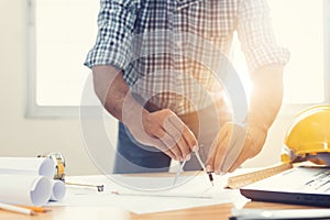 Asian architect man Standing working