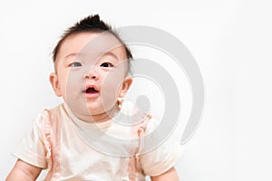 Asian babe girl 5 month smile on white background