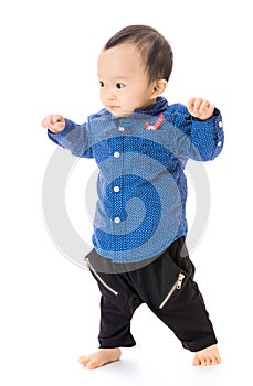 Asian baby boy learn to walk