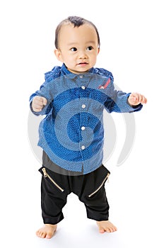 Asian baby boy learn to walk