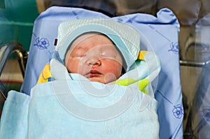 An Asian baby girl,cute face Sleep well with cover the blanket