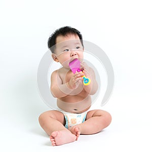 Asian baby wearing diaper