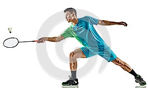 Asian badminton player man isolated