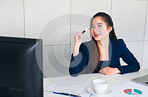 Asian beautiful business woman happy with new her idea