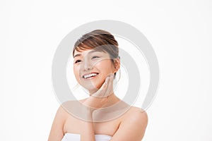 Asian beautiful girl with pretty smile on her face. Beauty clinic skincare spa and surgery concept