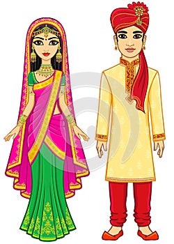 Asian beauty. Animation Indian family in traditional clothes. photo