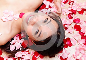 Asian beauty Girl smiling close-up with rose