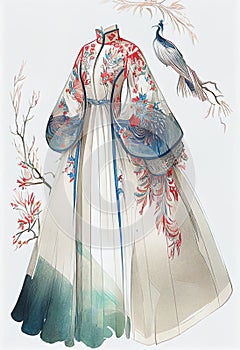 Asian beauty in vintage gown called Hanfu wedding dress