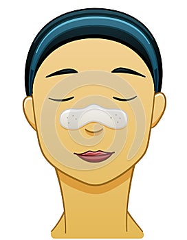 Asian black-haired woman with nose pore strip