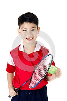 Asian boy in badminton action