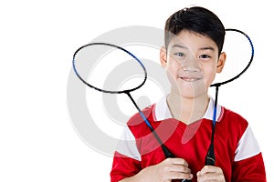 Asian boy in badminton action