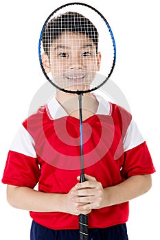 Asian boy in badminton action