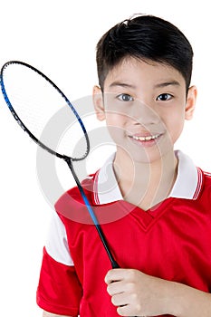 Asian boy in badminton action