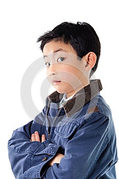 Asian Boy in Blue Jacket Posing