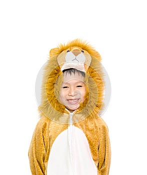 Asian boy in lion costume