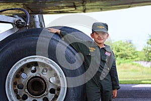 Asian boy in military uniform