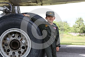 Asian boy in military uniform