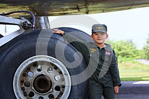 Asian boy in military uniform