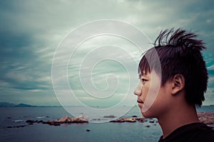 Asian boy side face profile