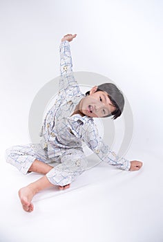 Asian boy stretch oneself