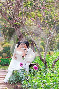 Asian Bride and Groom on Natural Background