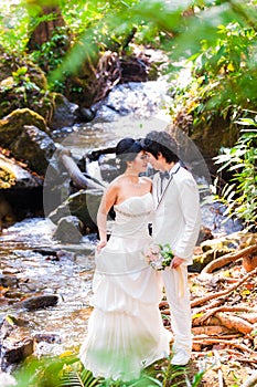 Asian Bride and Groom on Natural Background