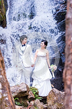 Asian Bride and Groom on Natural Background